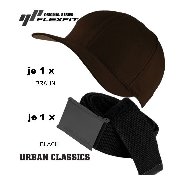 Flexfit Baseball Classic Cap + UC Basic Belt Kombi - Braun (L/XL)