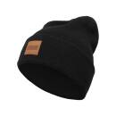 Leatherpatch Long Beanie - Schwarz (One Size)